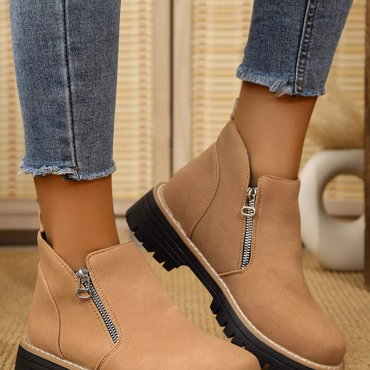Ankle Boots with Zipper Accent