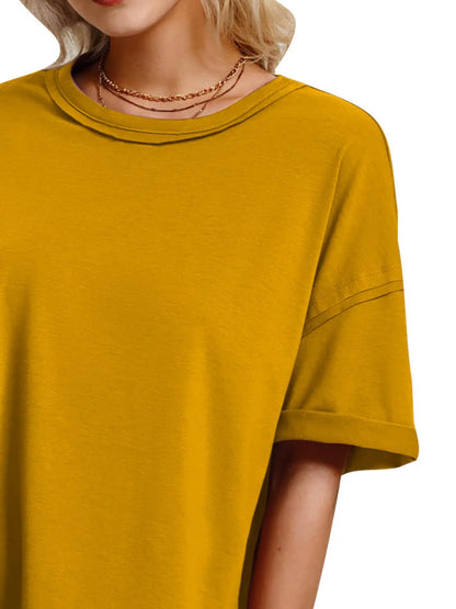 Full Size Oversized Drop Shoulder Side Slit T-Shirt Plus Size