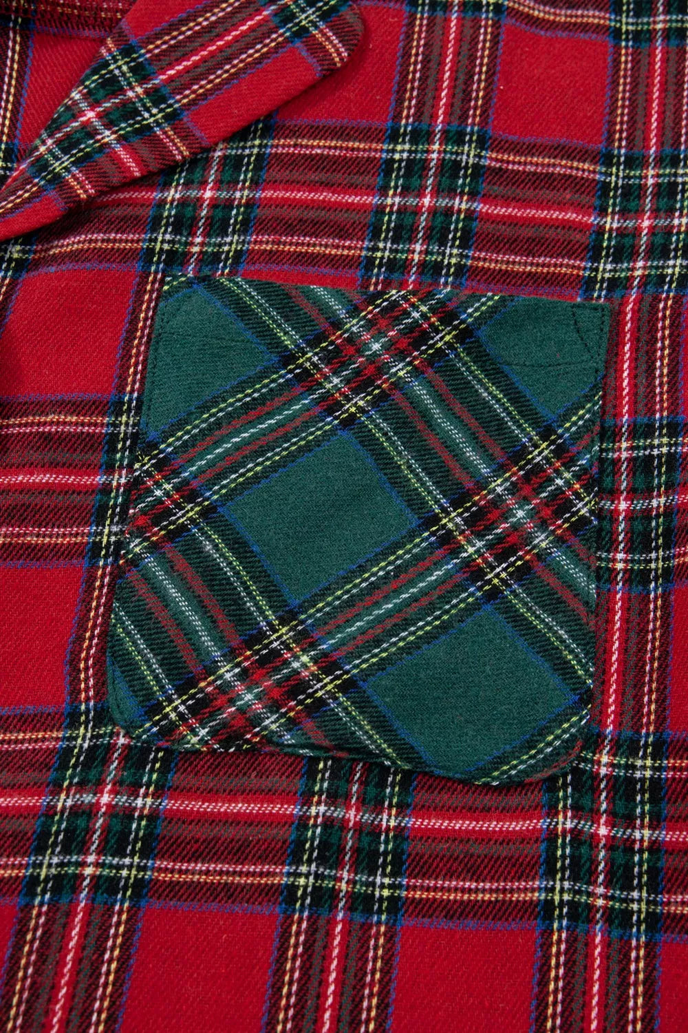 Plaid Contrast Patched Christmas Holiday Long Sleeve Shirt and Short 2pcs Pajama Set