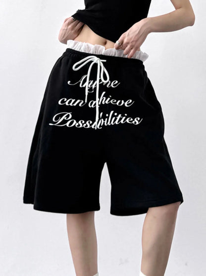 Drawstring Letter Shorts