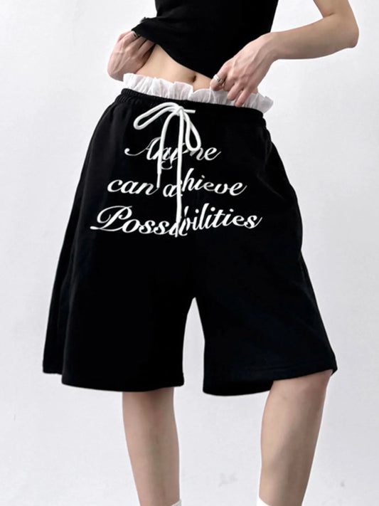 Drawstring Letter Shorts