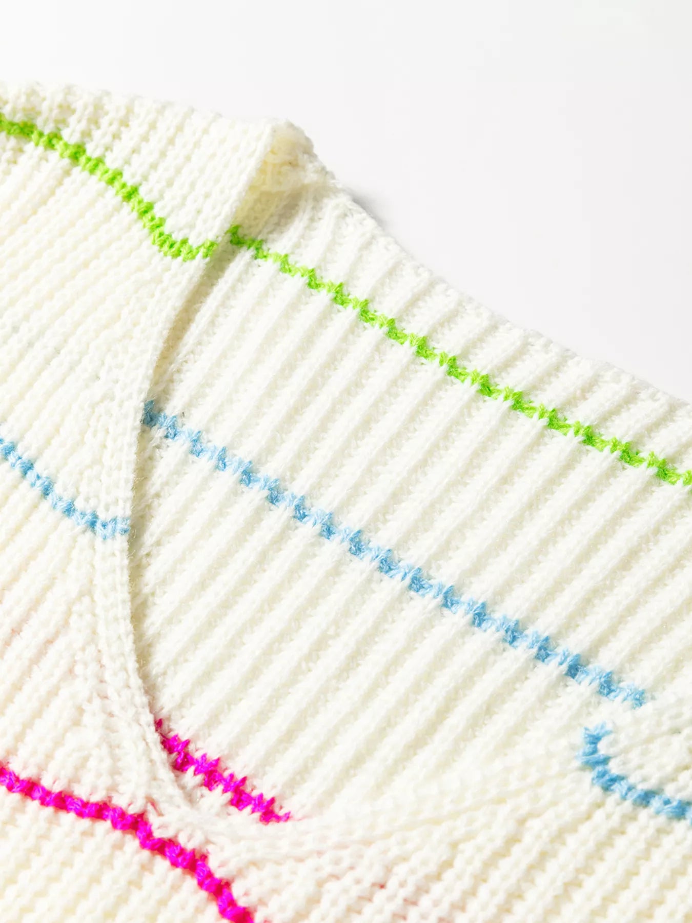 Colorful Striped Detail V Neck Drop Shoulder Baggy Sweater