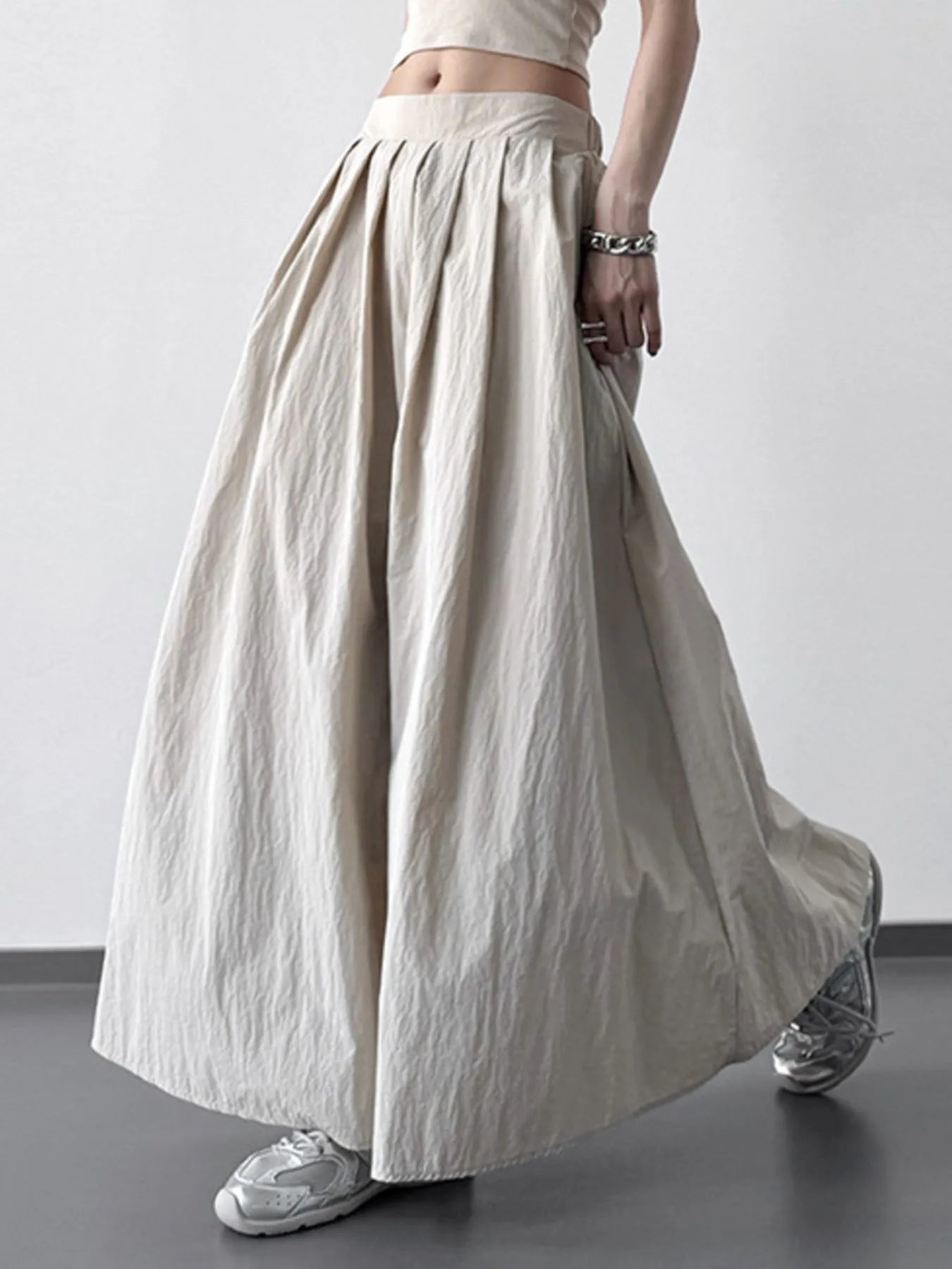 Pleated Linen Maxi Skirt Light Khaki
