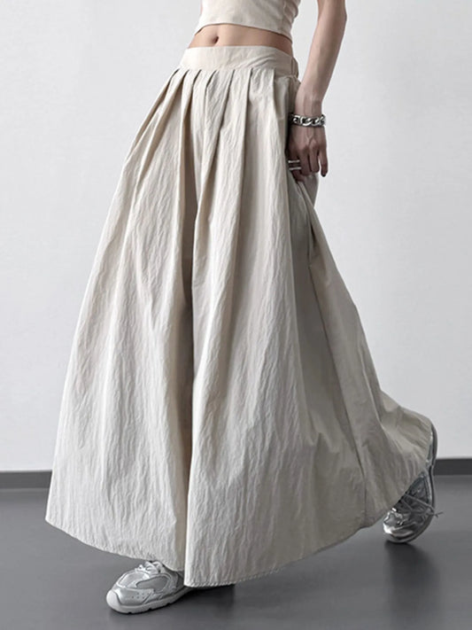Pleated Linen Maxi Skirt Light Khaki
