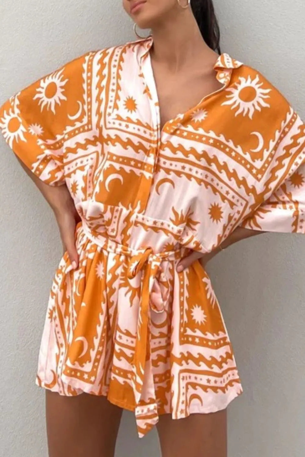 Printed Tie Waist Romper