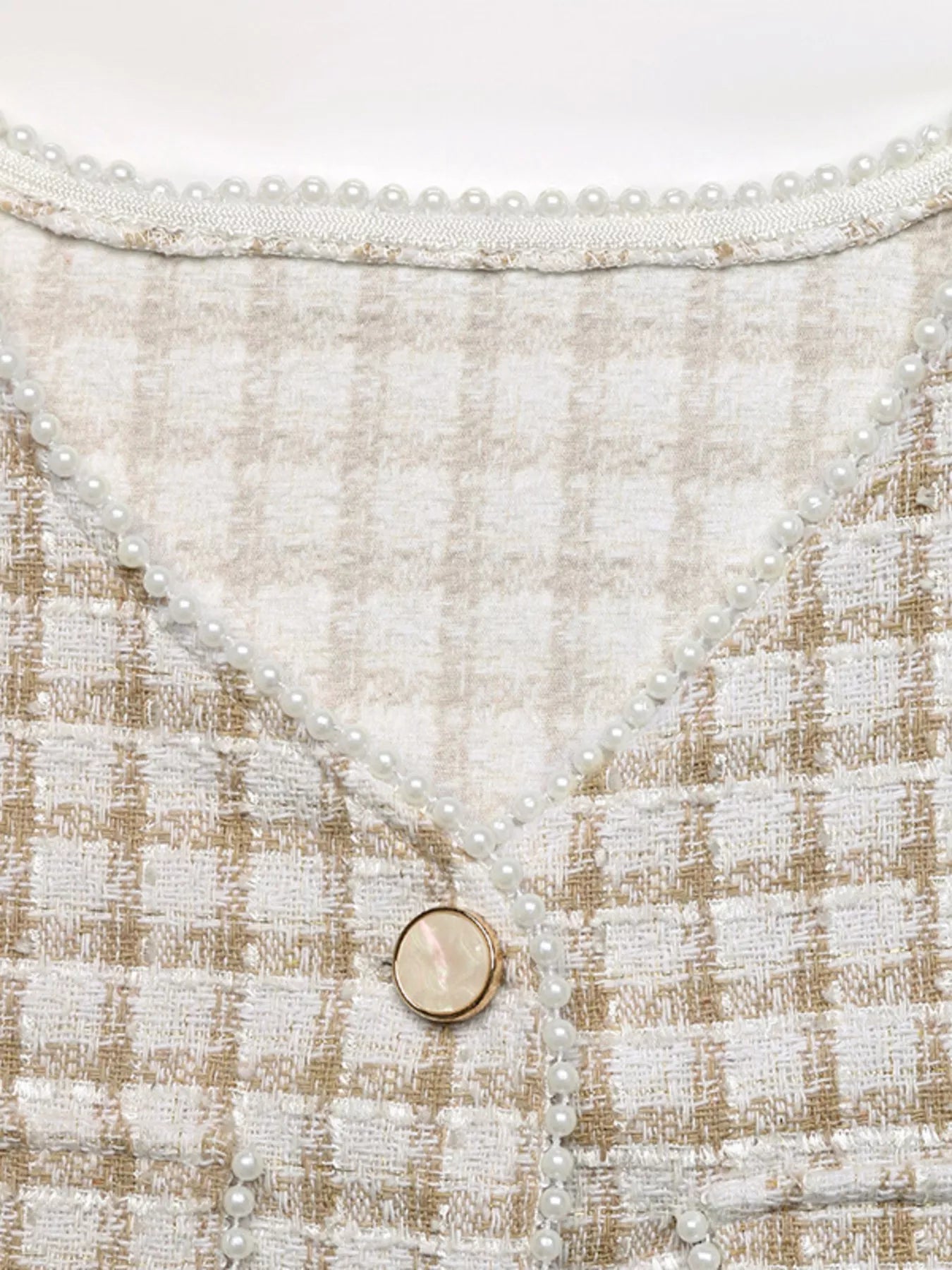 Pearl Trim Button Up Tweed Outerwear
