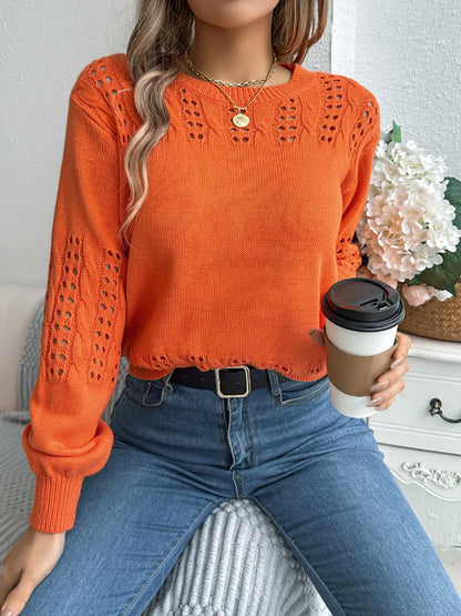 Hollow Out Eyelet Long Sleeve Sweater