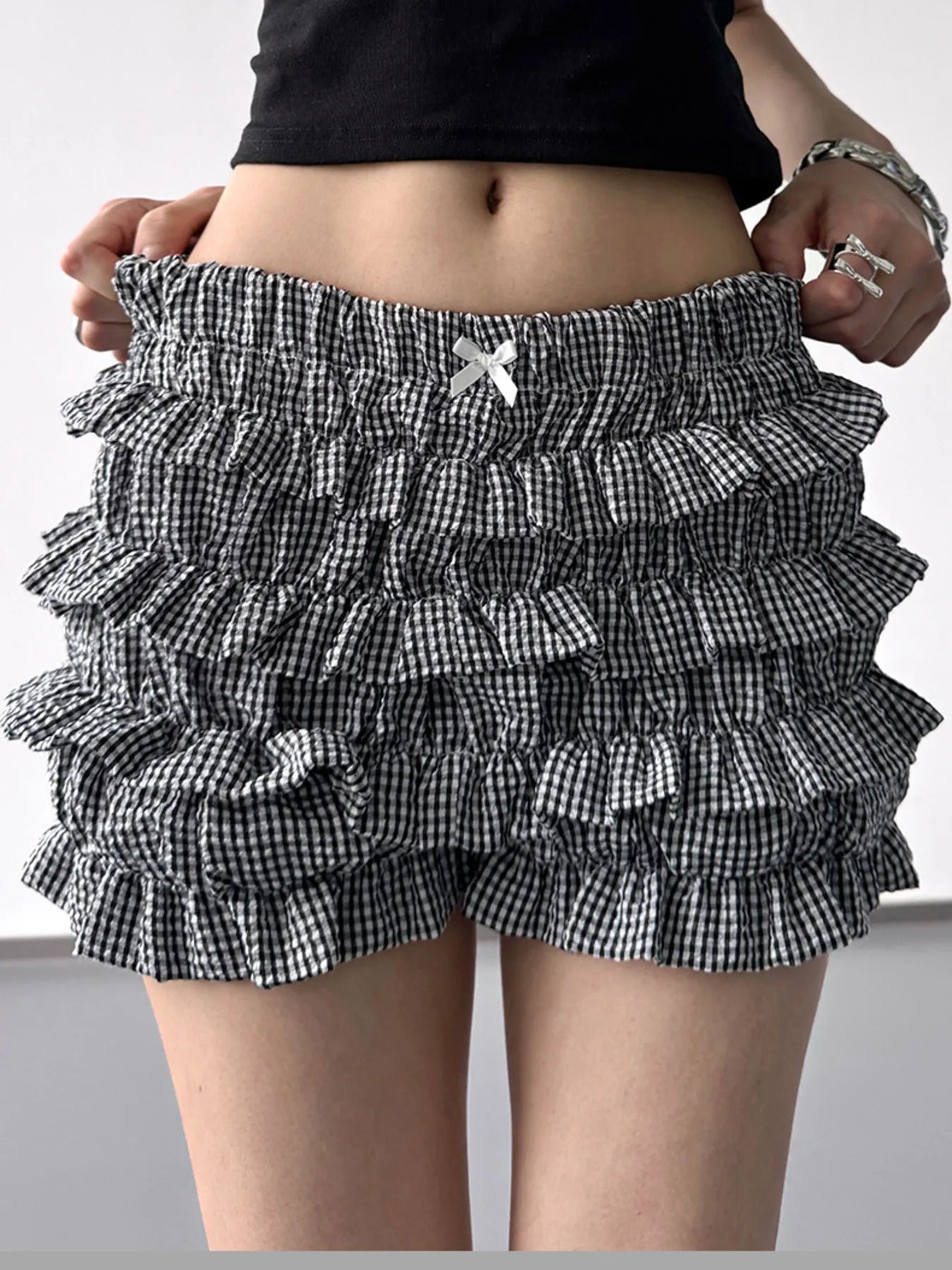 Plaid Ruffled Layered Shorts