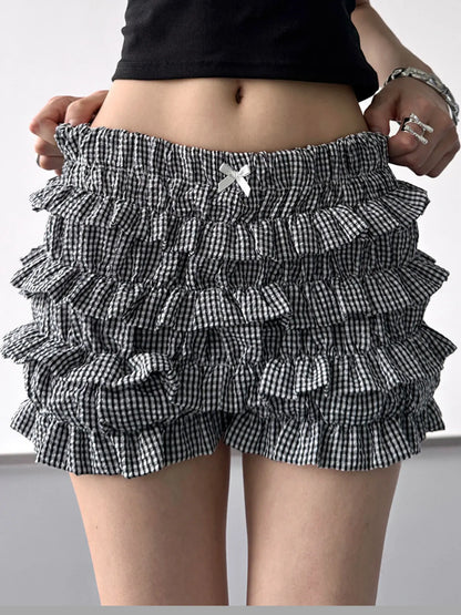 Plaid Ruffled Layered Shorts
