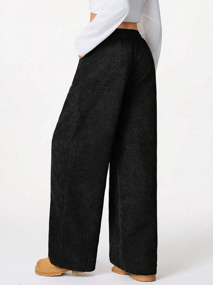 Wide Leg Corduroy Drawstring Pants