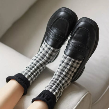 Two-Tone Cotton Knit Crew Socks