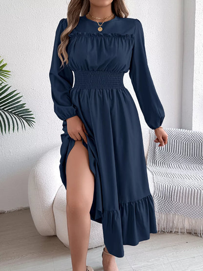 Round Neck Balloon Sleeve Tiered Dress