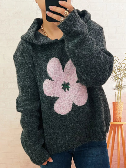 Flower Long Sleeve Hooded Sweater