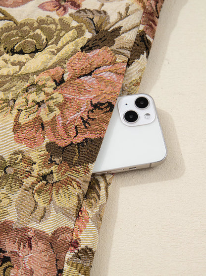 Floral Waffle Knit Patchwork Chest Pockets Buttoned Jacket