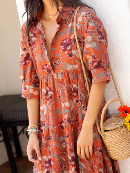 Full Size Printed Half Sleeve Midi Dress Plus Size