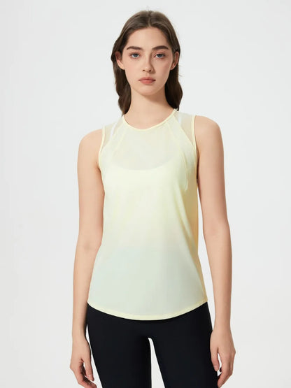 Millennia Cutout Back Round Neck Active Tank Pastel Yellow