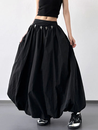Elastic Waistband Bubble Maxi Skirt