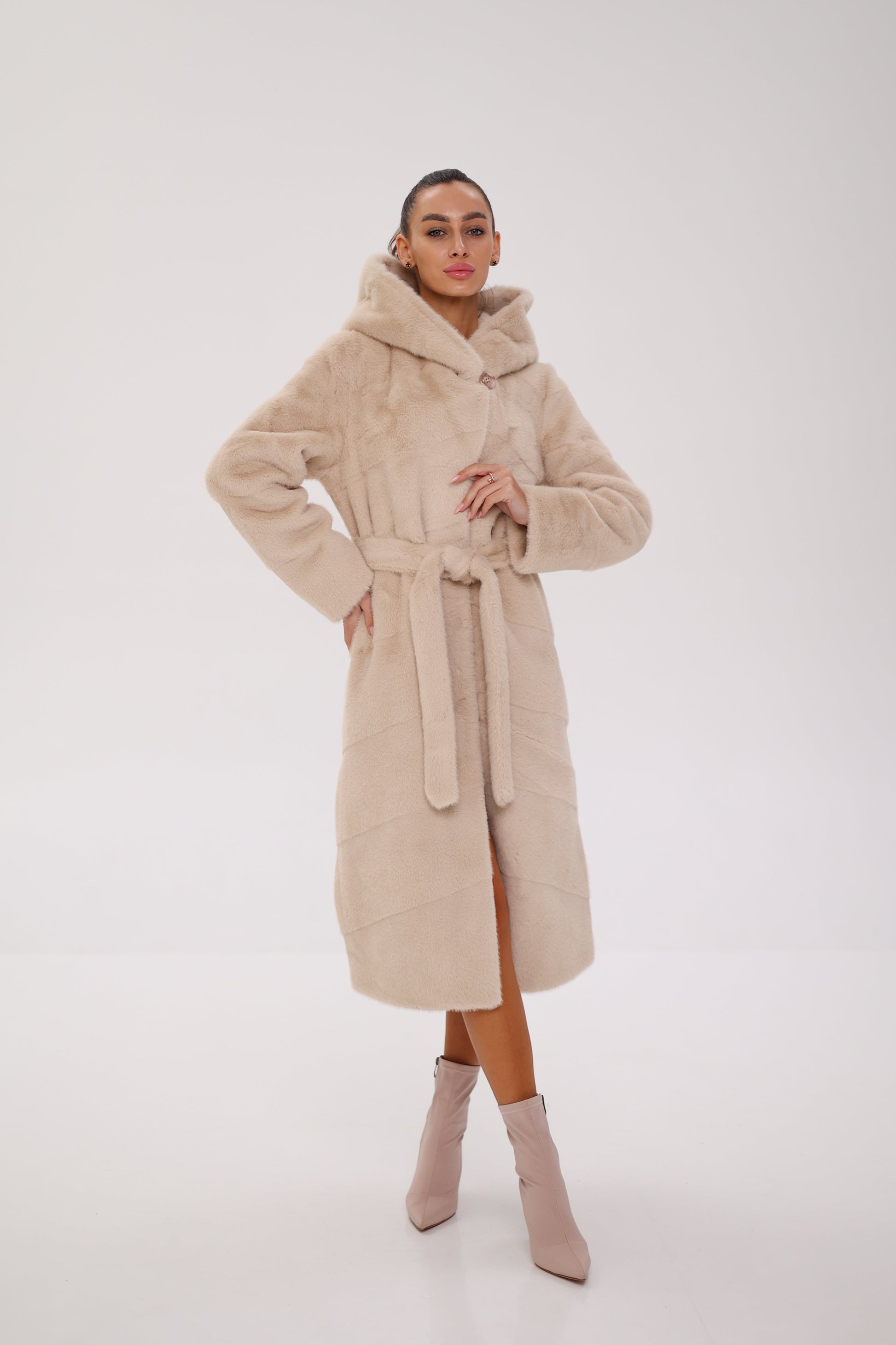 Faux Mink Effect Fur Hooded Coat