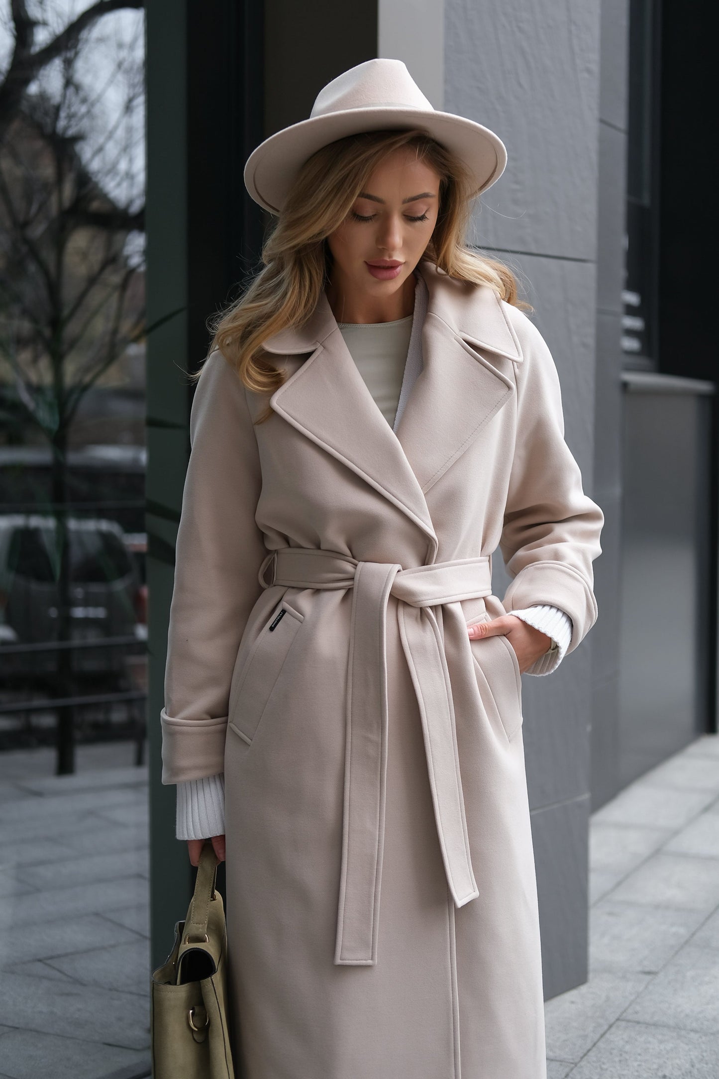 Emily Classic Wool Blend Overcoat in Ivory