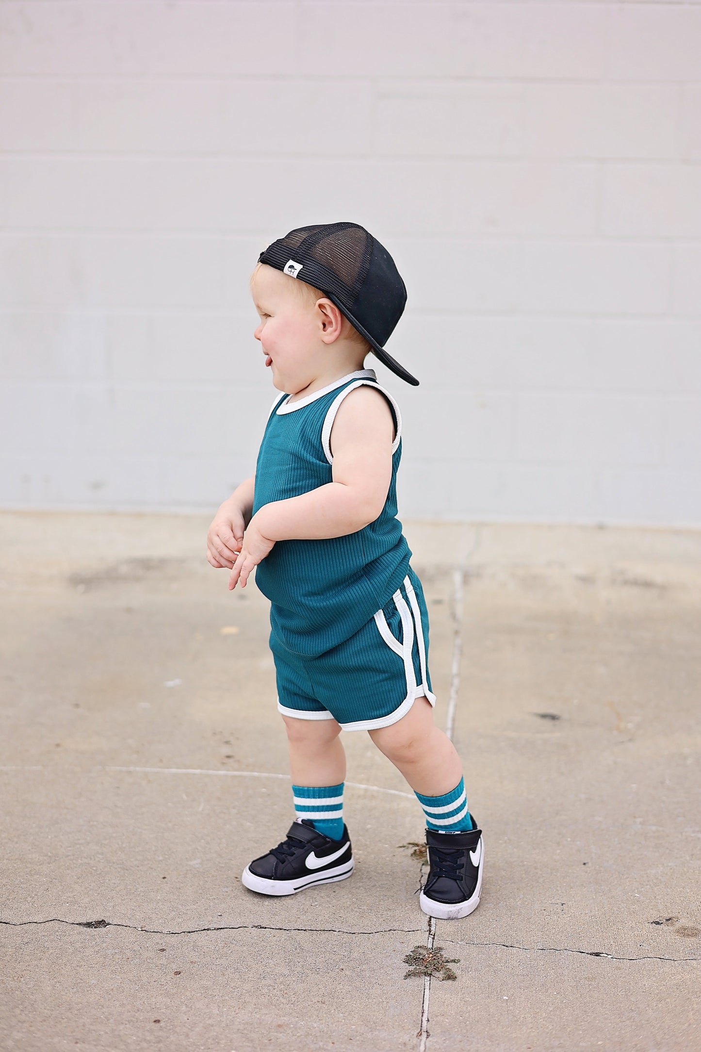 TRACK SHORTS SET- Bamboo Rib Peacock