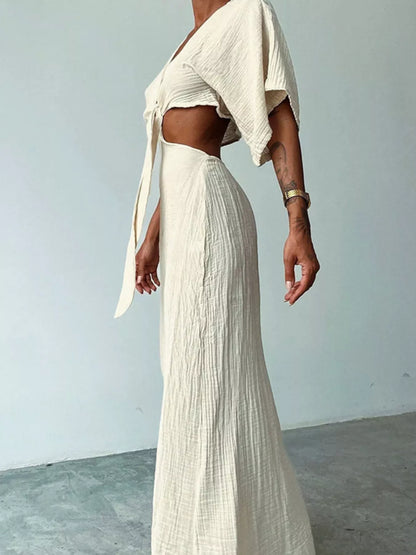 Tie Front Cutout Maxi Dress Beige