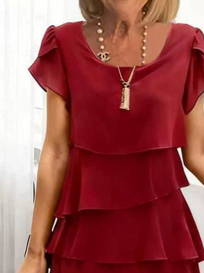 Full Size Ruffled Layered Petal Sleeve Dress Plus Size