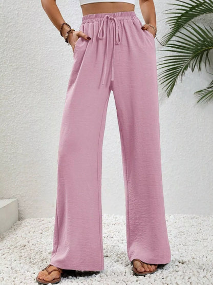 Casual Drawstring Wide Leg Pants