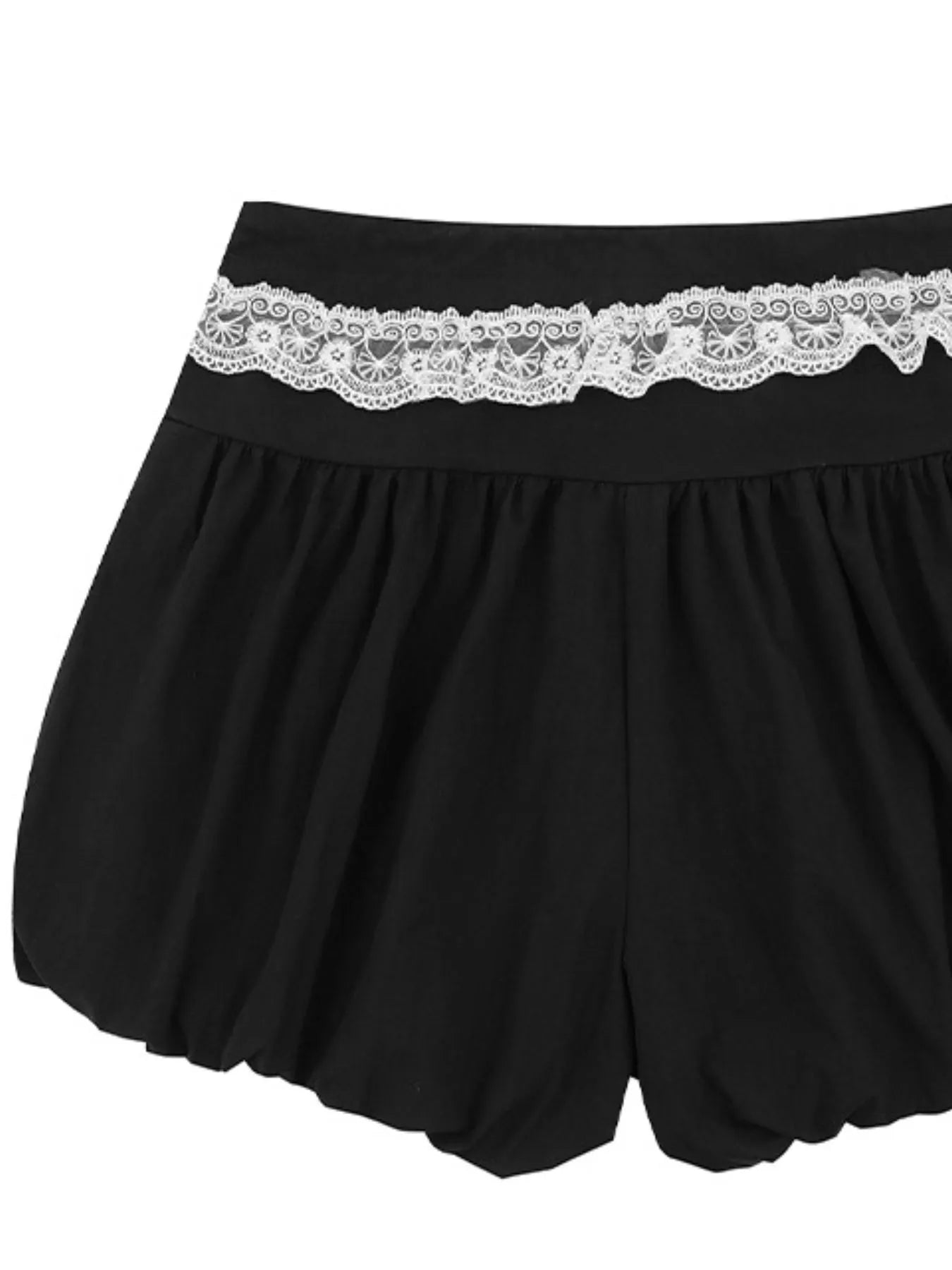 Lace Trim Shorts with Drawstring