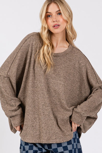 Back To School Sweater - SAGE + FIG Round Neck Batwing Sleeve Oversize Top