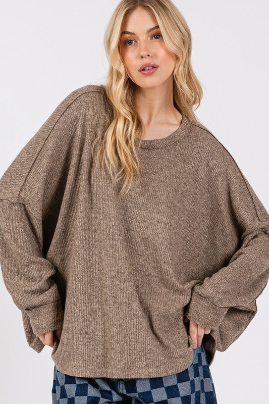 Back To School Sweater - SAGE + FIG Round Neck Batwing Sleeve Oversize Top