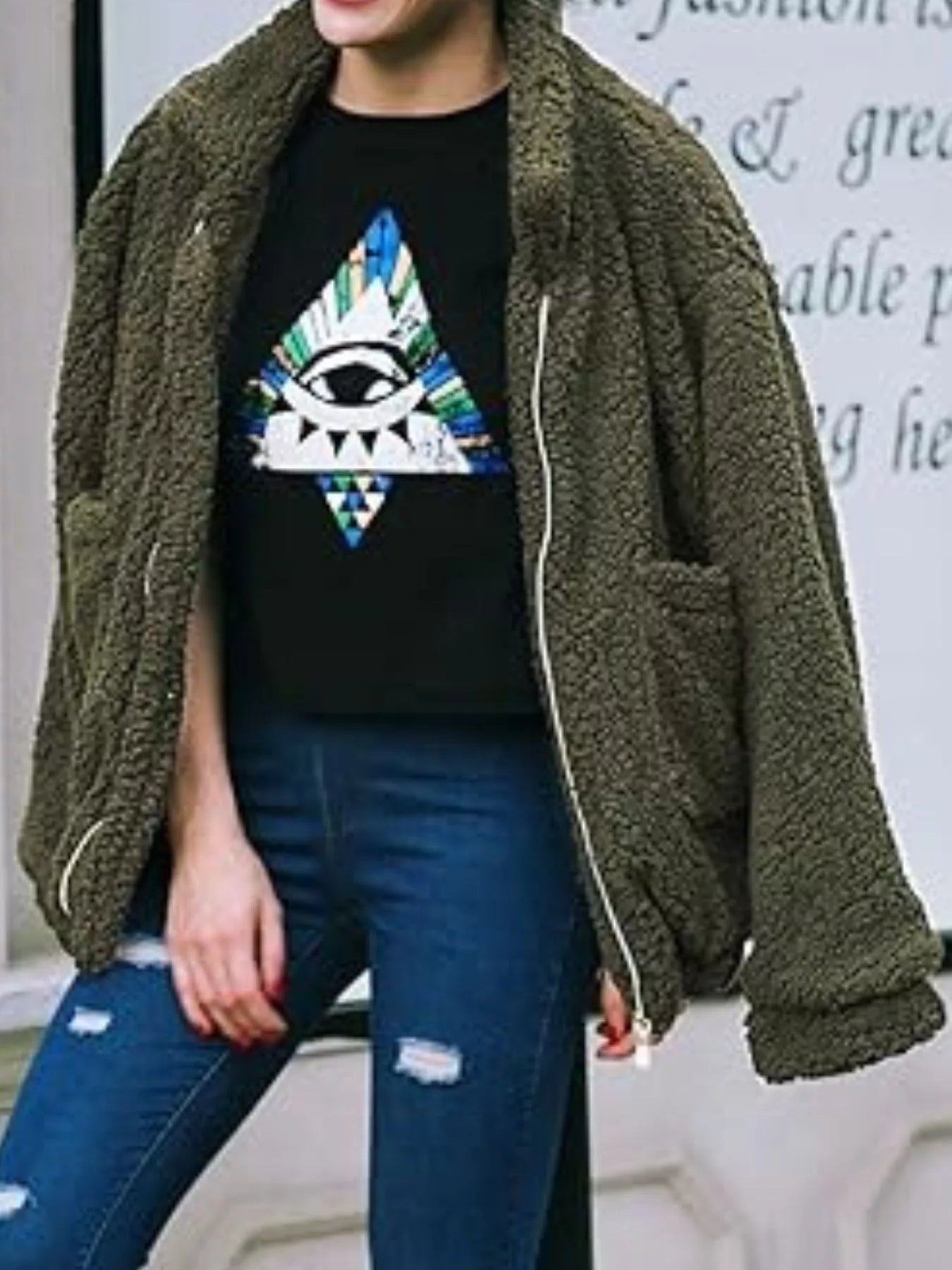 Full Size Cozy Fleece Zip Up Jacket Plus Size Army Green