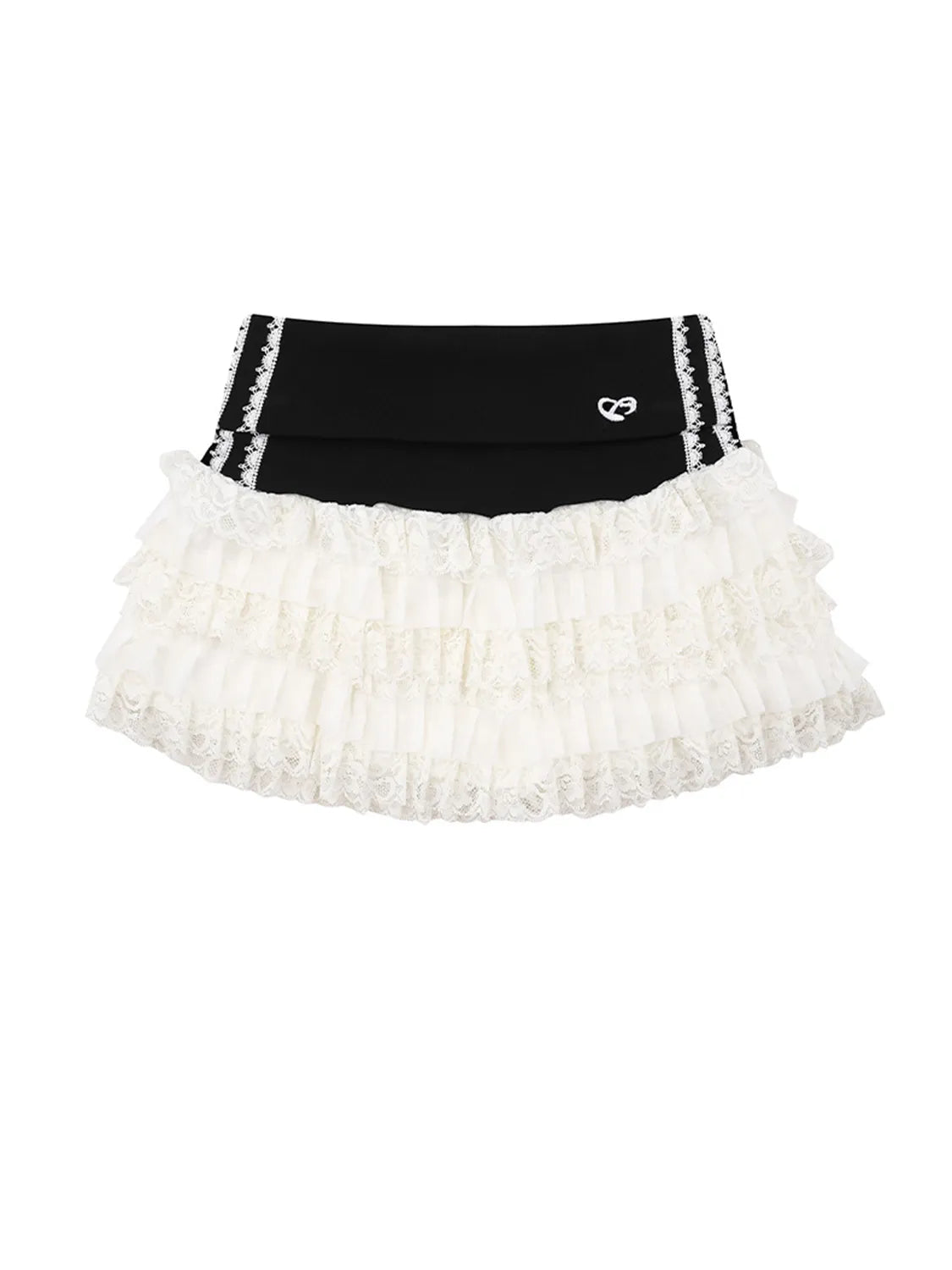 Layered Tulle Mini Skirt with Contrast Waistband Black