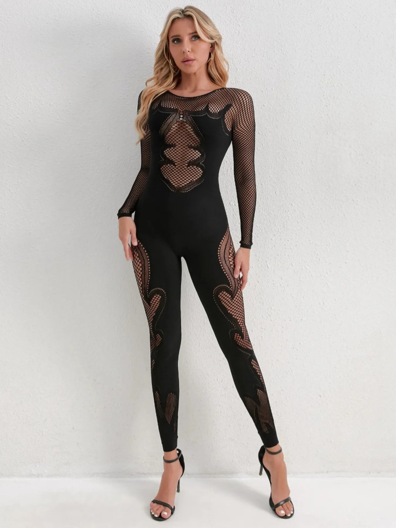 Fishing Net Sheer Long Sleeve Jumpsuit