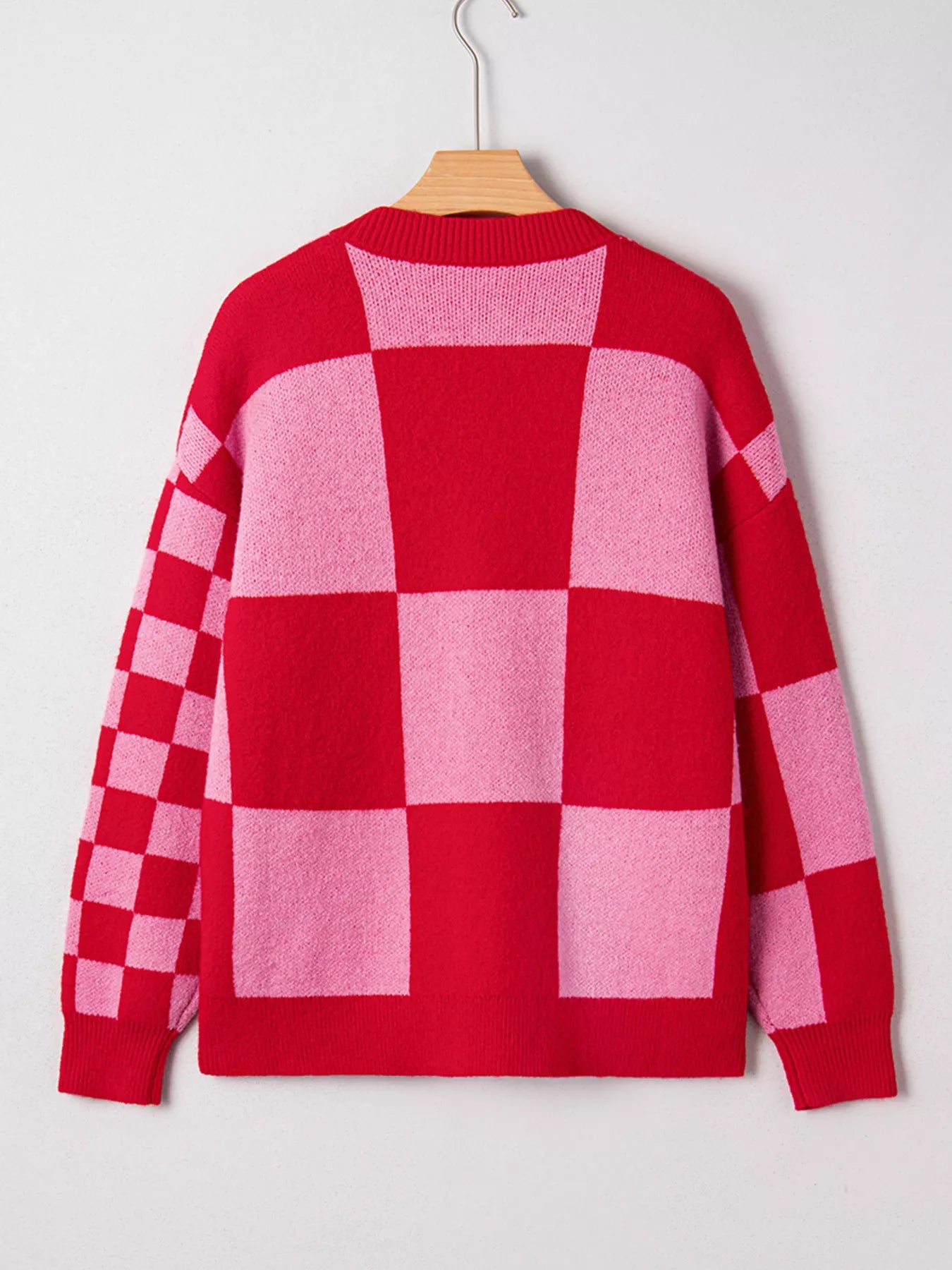 Checkerboard Knit Button-Down Cardigan