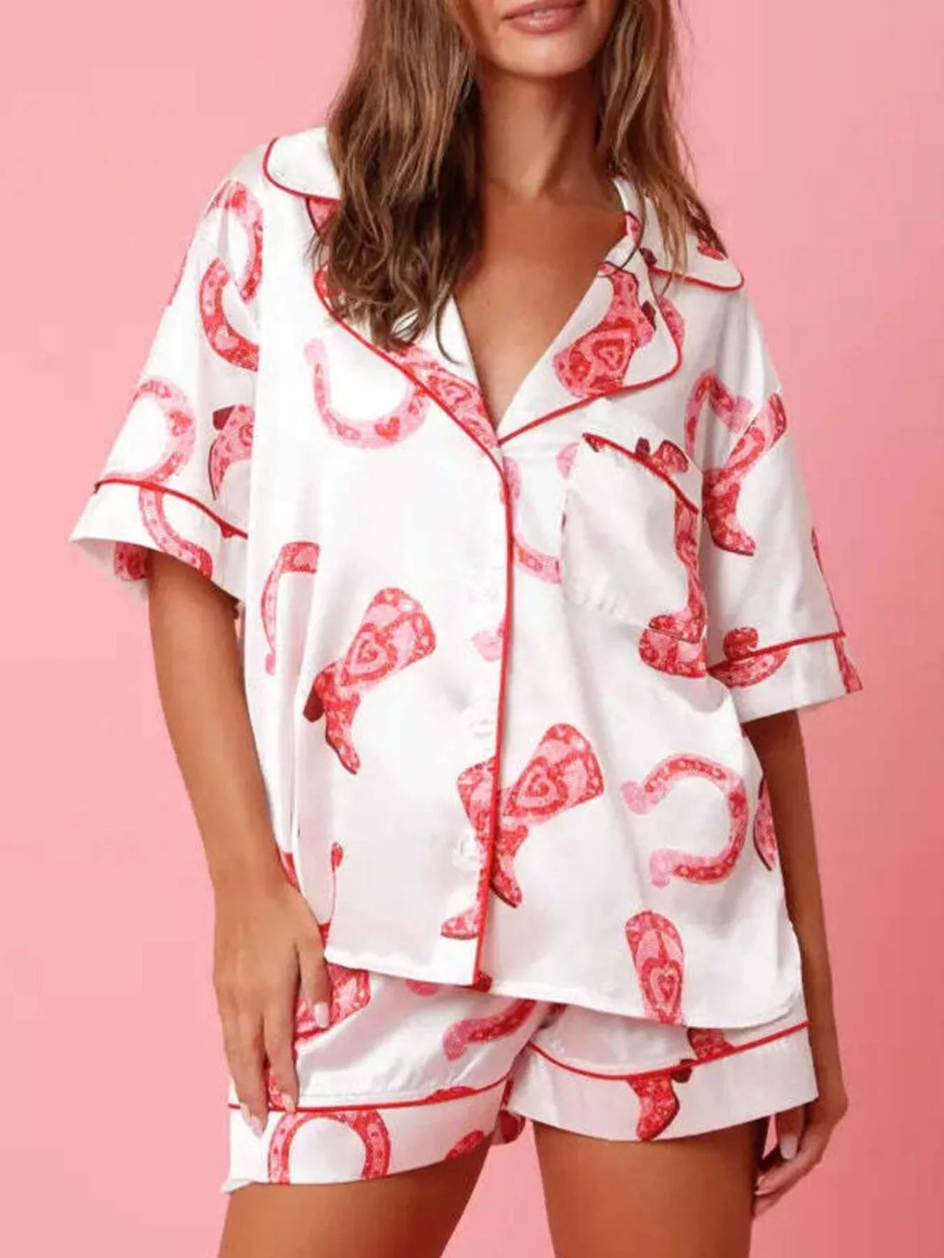 Button Up Half Sleeve Shirt and Shorts Lounge Set White
