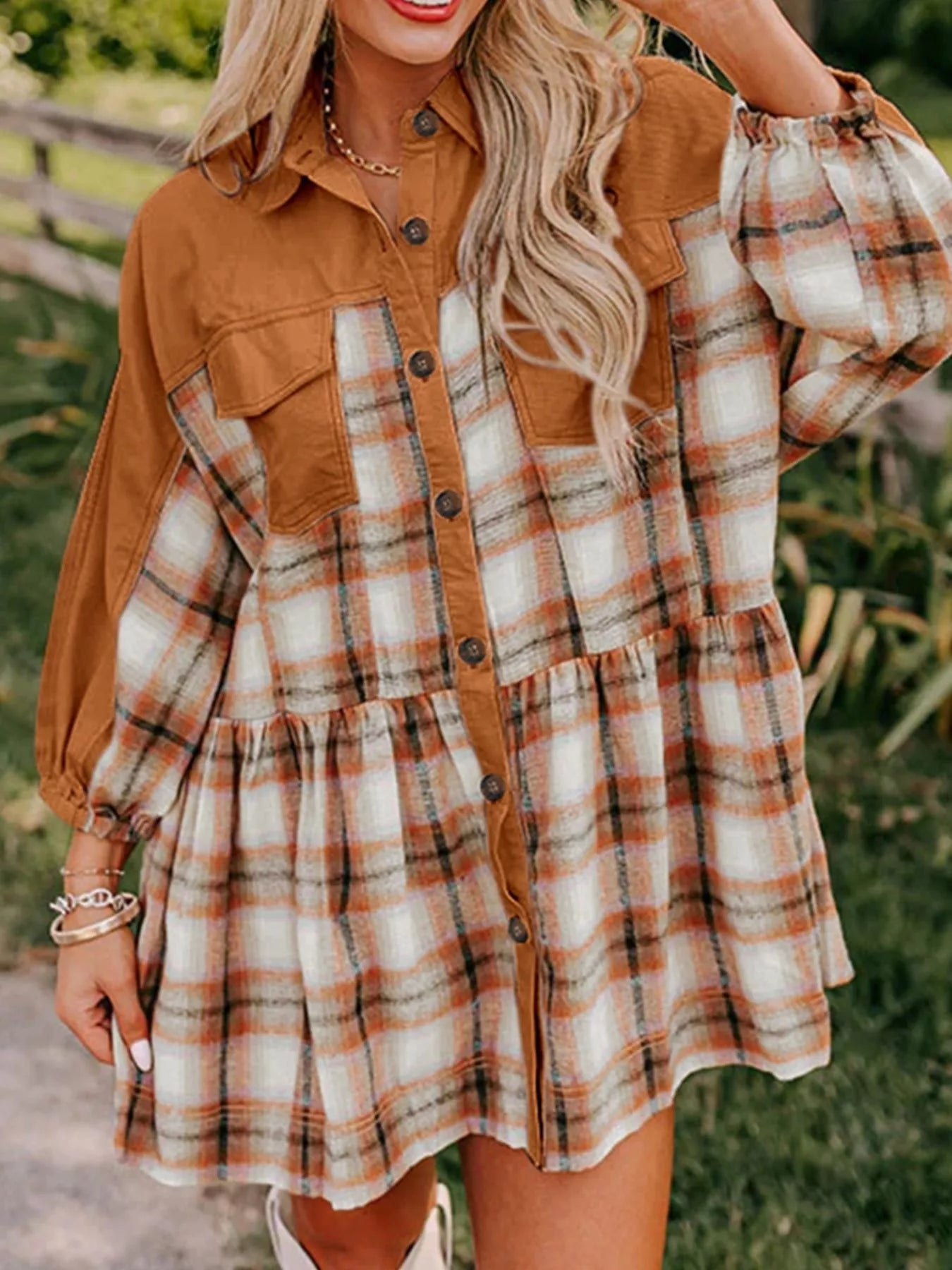 Plaid Button Front Mini Dress