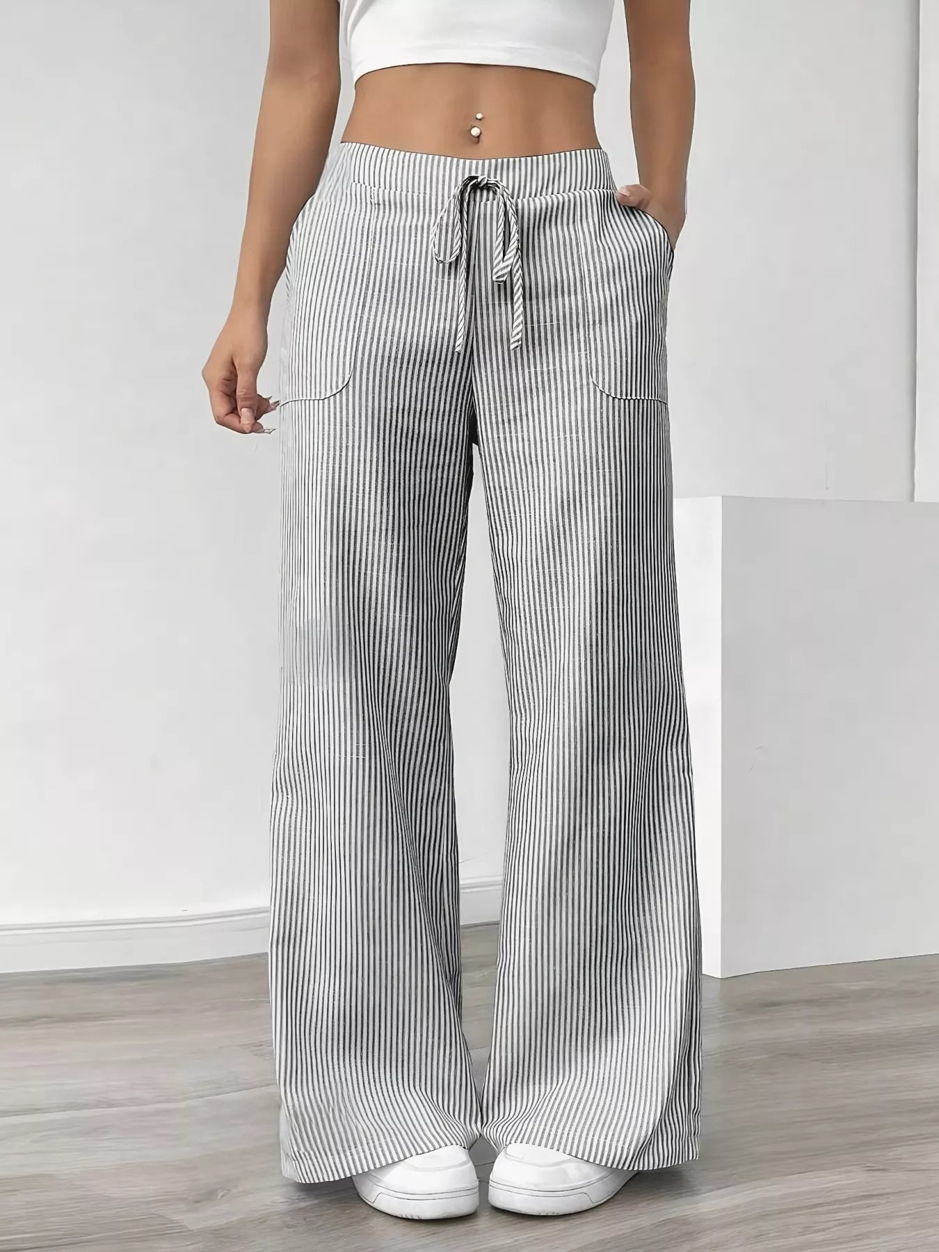 Striped Wide Leg Pants Gray