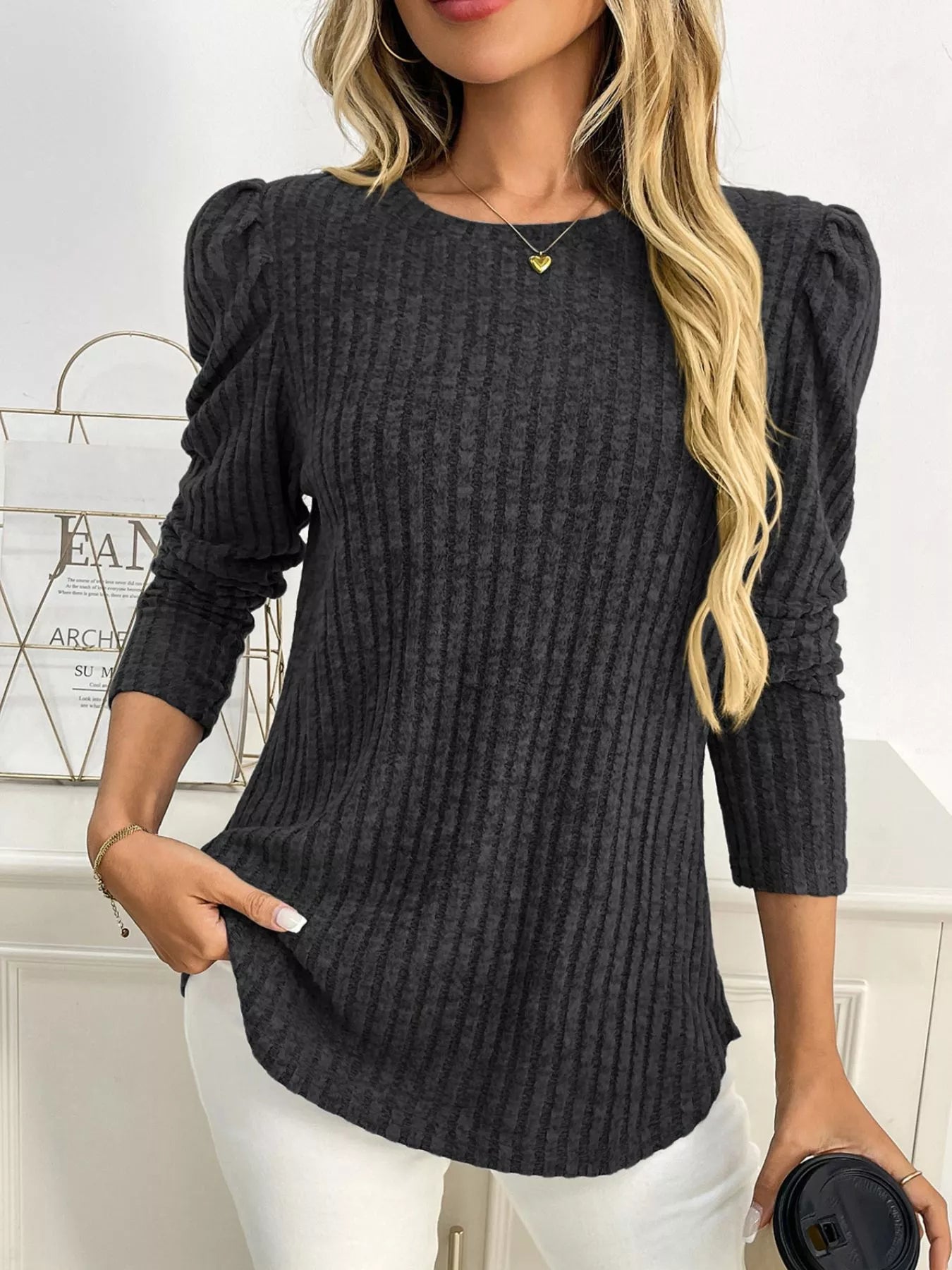 Round Neck Puff Sleeve T-Shirt