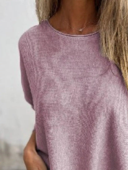 Full Size Round Neck Long Sleeve Knit Top with Lace Trim Plus Size