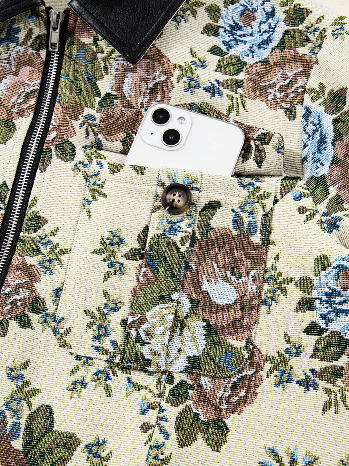 Floral Print Zip Up Contrast Collared Jacket