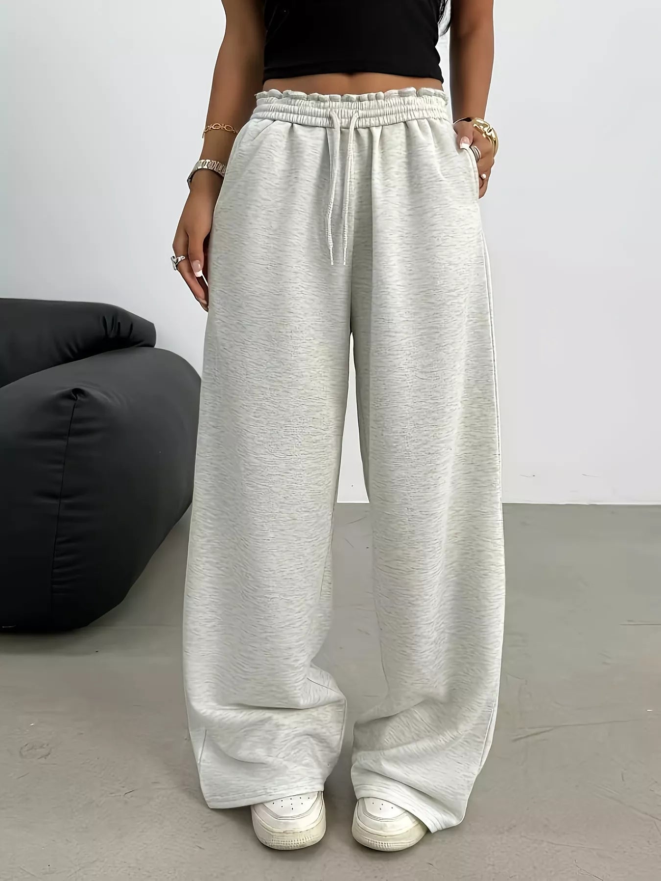 Wide Leg Drawstring Sweatpants Gray