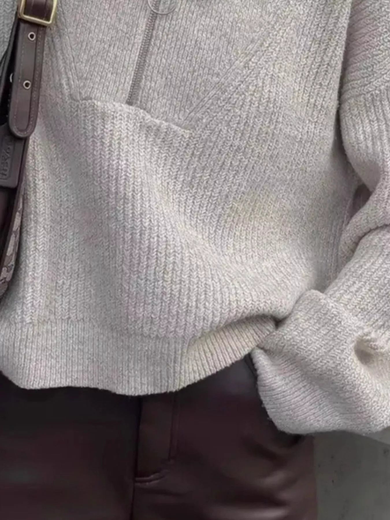 Half Zip Dropped Shoulder Sweater