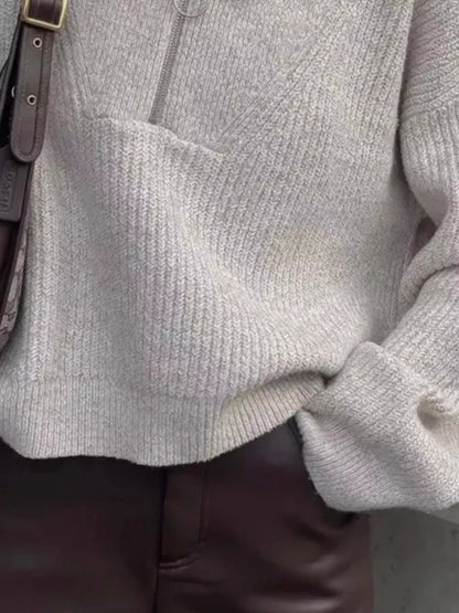 Half Zip Dropped Shoulder Sweater