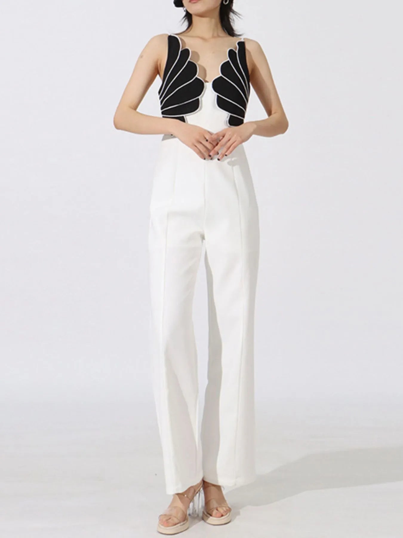 Contrast Sleeveless Wide-Leg Jumpsuit