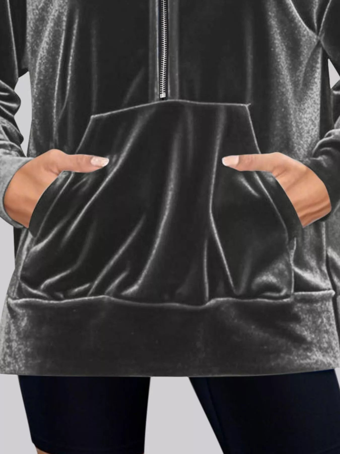 Full Size Half Zip Kangaroo Pocket Hoodie Plus Size