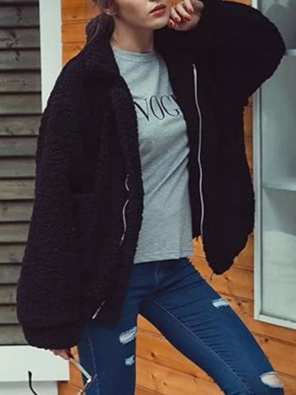 Full Size Cozy Fleece Zip Up Jacket Plus Size