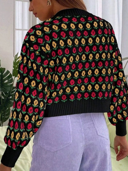 Floral Button Up Long Sleeve Cardigan