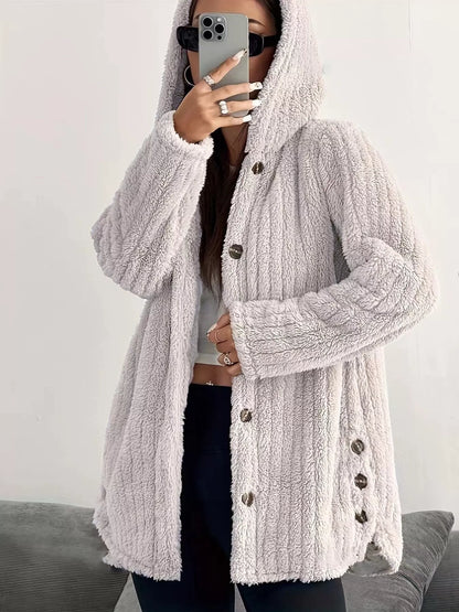 Cozy Oversized Hooded Button-Up Jacket Apricot