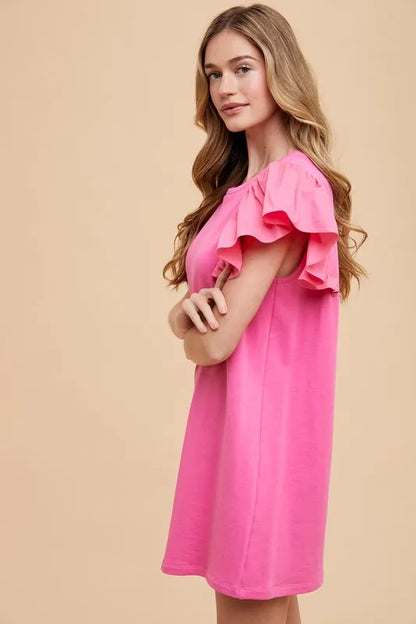 Annie Wear Round Neckline Ruffle Sleeve Relaxed Knit Dress