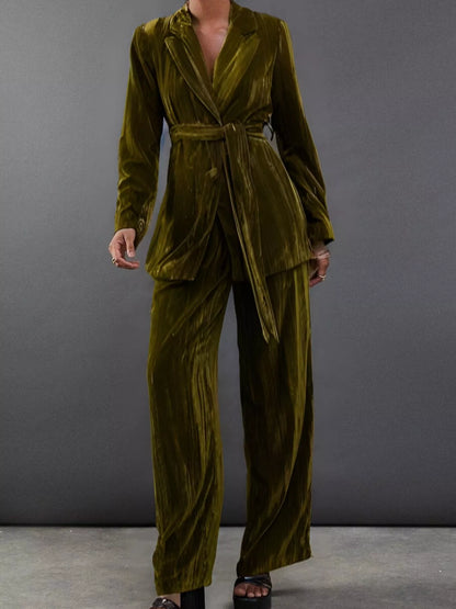 Velvet Lapel Collar Blazer & Pants Set
